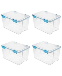 Sterilite 54 Quart Gasket Box, Stackable Storage Bin with Latching Lid, 4 Pack