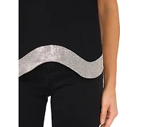CeCe Women's Rhinestone Wavy Hem Short-Sleeve Blouse