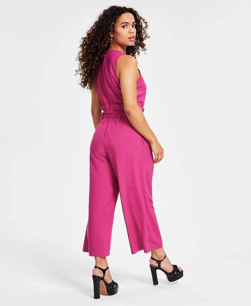 Bar Iii Petite Women's Sleeveless Crewneck Tie-Waist Jumpsuit