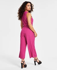 Bar Iii Petite Women's Sleeveless Crewneck Tie-Waist Jumpsuit