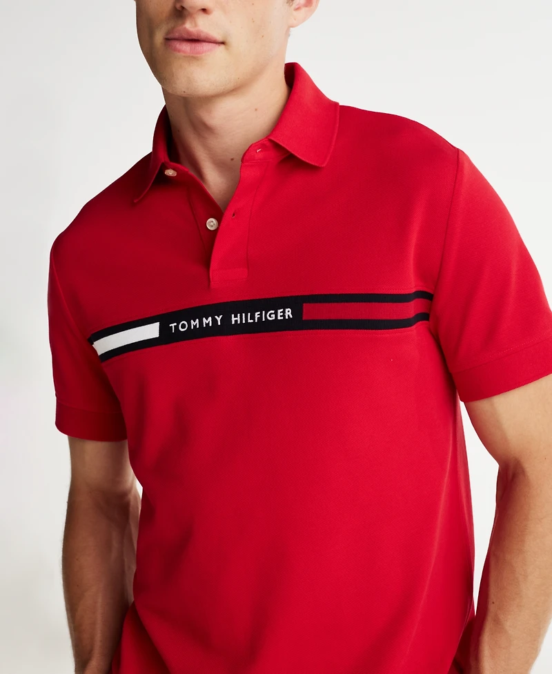 Tommy Hilfiger Men's Short Sleeve Embroidered Chest Stripe Polo Shirt