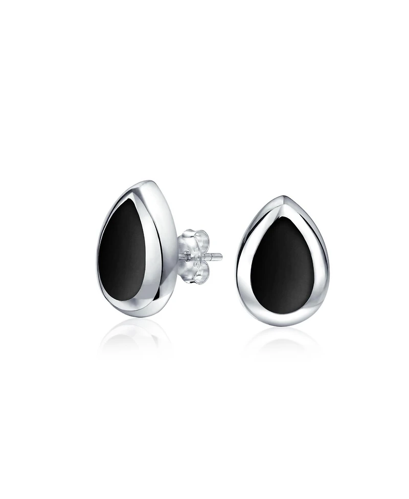 Bling Jewelry Simple Teardrop Pear Shaped Stone Bezel Set Stud Earrings .925 Sterling Silver