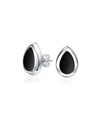 Bling Jewelry Simple Teardrop Pear Shaped Stone Bezel Set Stud Earrings .925 Sterling Silver