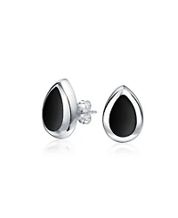 Bling Jewelry Simple Teardrop Pear Shaped Stone Bezel Set Stud Earrings .925 Sterling Silver