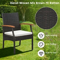 Costway 9 Pcs Patio Rattan Dining Set with Acacia Wood Table, Cushions, 1.9" Umbrella Hole
