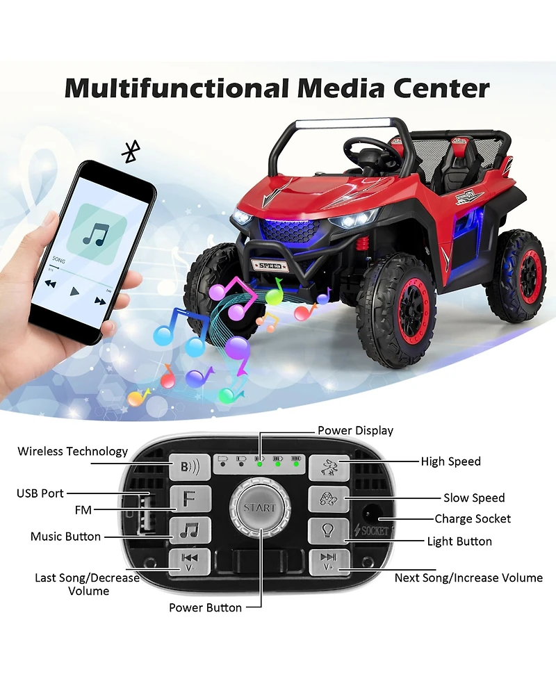 12V 2-Seater Kids Ride On Utv Rc Electric Vehicle Suspension w/ Lights & Music