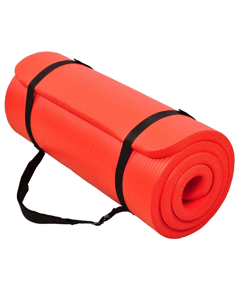 Signature Fitness 1" Extra Thick Exercise Fitness Yoga Mat w/ Carry Strap