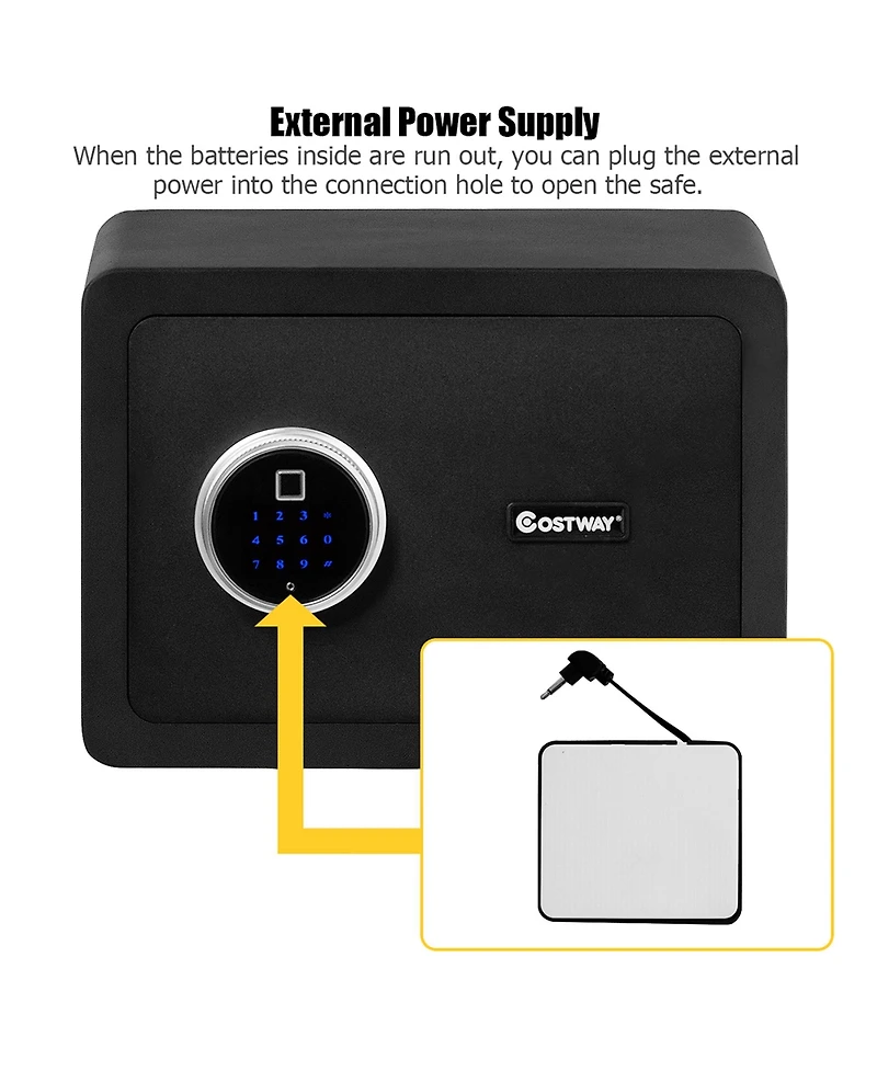 Fingerprint Safe Box Security Box w/Inner Led Light Store Cash Jewelry Guns