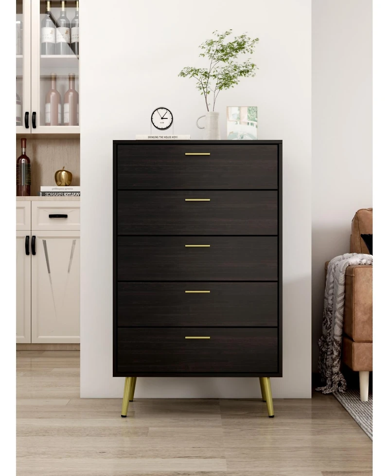 Homsee 5-Drawer White Wood Chest of Drawer Accent Storage Cabinet Organizer