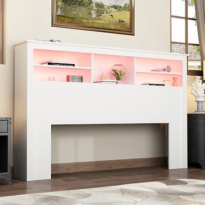 Homsee White Bookcase Headboard With Strong Storage And Led Light