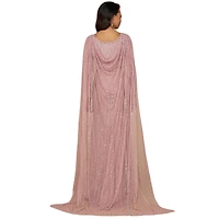 Lara Women's Long Sleeve Beaded Gown with Cape