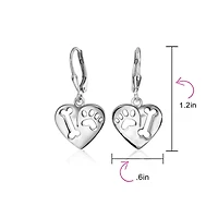 Bling Jewelry I Love My Dog Heart Shape Cut Out Puppy Pet Bone Animal Lover Paw Print Drop Dangle Lever back Earrings For Women Rose Gold Plated .925