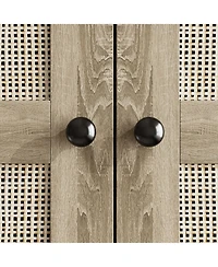 Famapy Brown Rattan Doors Wardrobe with 3-Drawers,Hanging Rod,Top Cabinet