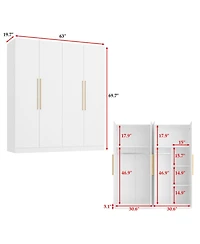 Famapy Grey Wood 4-Door Wardrobe Armoires with Hanging Rod and Storage Shelves