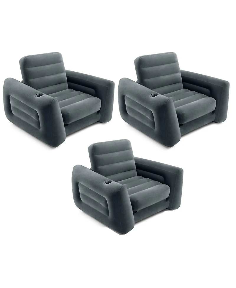 Intex Inflatable Pull Out Sofa Chair Sleeper w/ Twin Sized Air Mattress (3 Pack)
