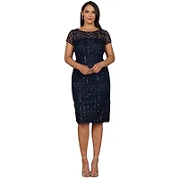 Lara Women's 3D Applique Midi Dress with Cap Sleeves