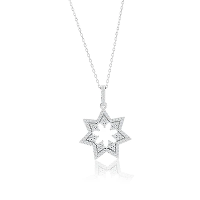 Suzy Levian Sterling Silver White Cubic Zirconia Starburst Drop Pendant