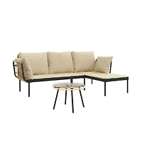 vidaXL 3 Piece Patio Lounge Set with Beige Cushions Poly Rattan