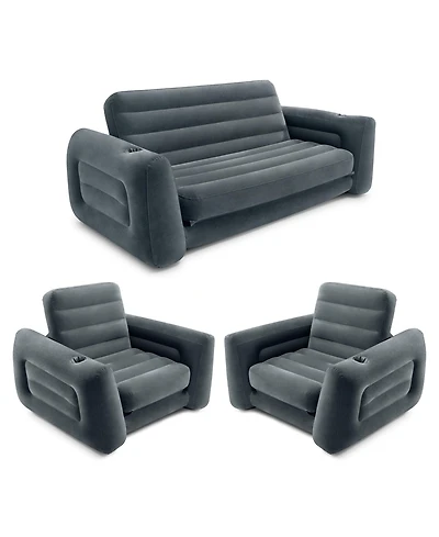 Intex Queen Size Inflatable Pull-Out Sofa Bed Couch and Chair Sleeper, Dark Gray