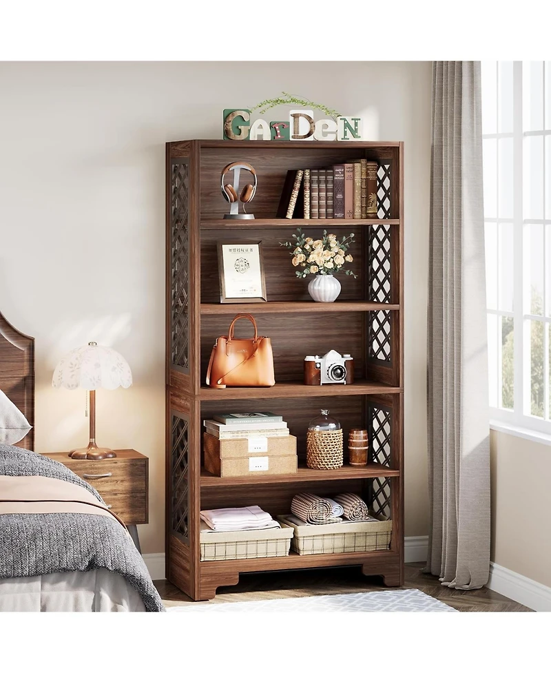 Tribesigns 6-Tier Bookcase, 70.8" Vintage Tall Bookcase, Floor Standing 5-Shelf Display Rack Storage Shelves Mid-Century Bookcase for Home Office, Liv