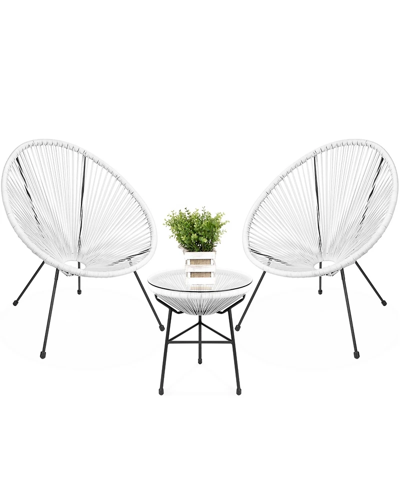 Best Choice Products 3-Piece All-Weather Patio Acapulco Bistro Furniture Set w/ Rope, Glass Top Table