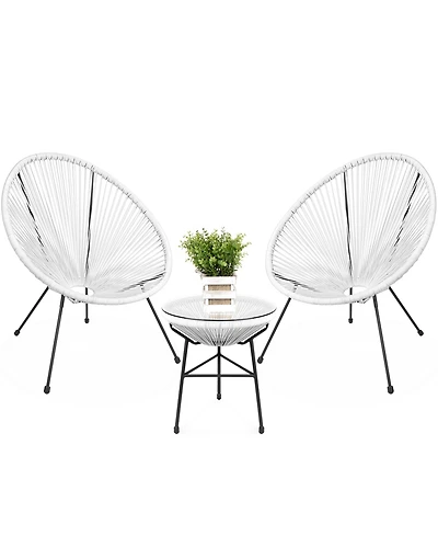Best Choice Products 3-Piece All-Weather Patio Acapulco Bistro Furniture Set w/ Rope, Glass Top Table