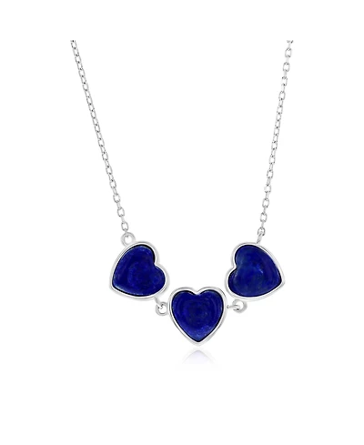 Caribbean Treasures Sterling Silver Triple Heart Necklace (Available Lapis, Malachite or Kyanite)
