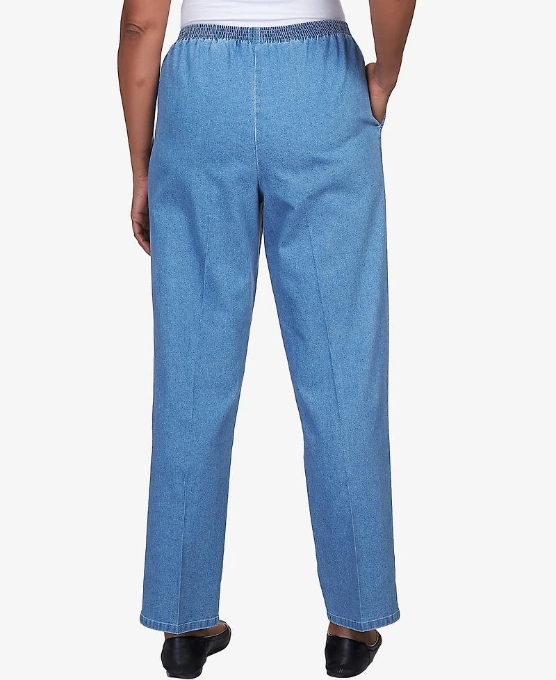 Alfred Dunner Petite Elastic Waist Average Length Denim Pants