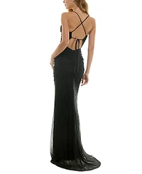 City Studios Juniors' Embellished Ruched Sleeveless Gown