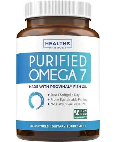 Purified Omega 7 Softgel Capsules, Provinal Sustainable Peruvian Anchovy Fish Oil Supplement, Health's Harmony, 90ct
