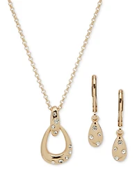 Anne Klein Gold-Tone Pave Pear-Shape Pendant Necklace & Drop Earrings Set