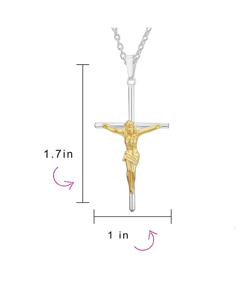 Bling Jewelry Simple Christian Catholic Religious Jewelry Medium Jesus Crucifix Cross Necklace Pendant 2 Tone Gold Plated Sterling Silver