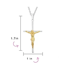 Bling Jewelry Simple Christian Catholic Religious Jewelry Medium Jesus Crucifix Cross Necklace Pendant 2 Tone Gold Plated Sterling Silver