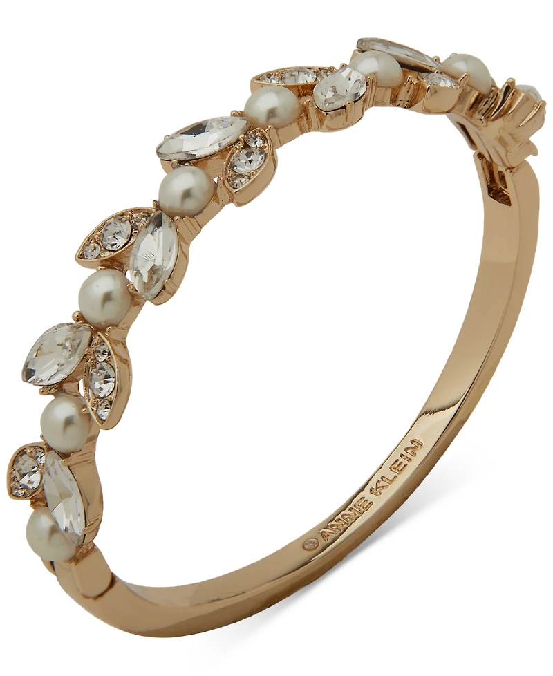 Anne Klein Gold-Tone Crystal & Imitation Pearl Bangle Bracelet