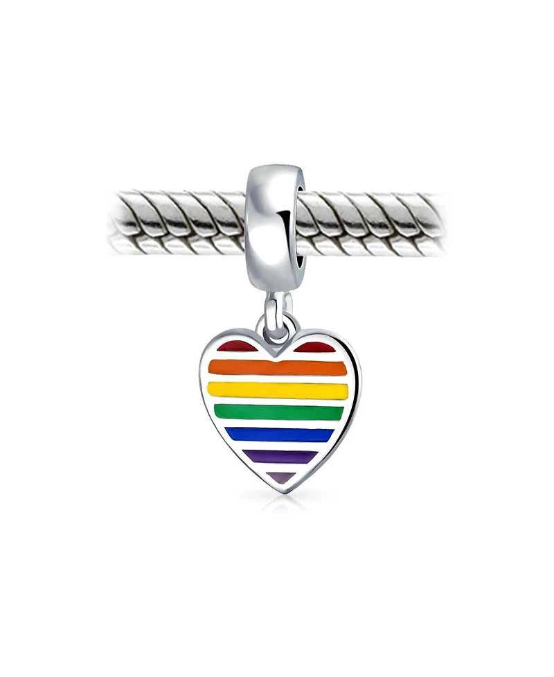 Bling Jewelry Inspirational Heart Rainbow Symbol Dangle Charm Bead Sterling Silver Fits European Bracelet