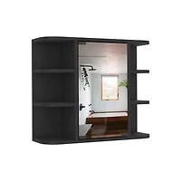 Roma Mirrored Medicine Cabinet, Six External Shelves, Three Interior Shelves, Black