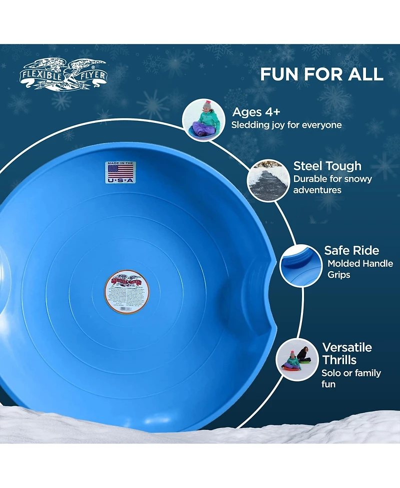 Flexible Flyer Flying Saucer 26" Plastic Snow Sled for Kids and Adults, Blue