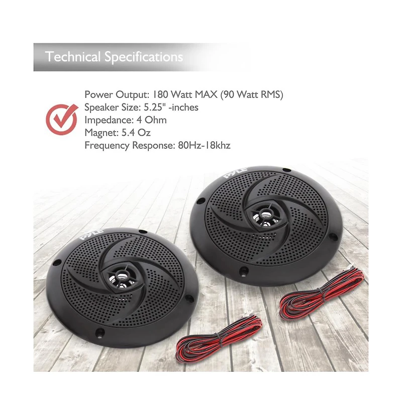 Pyle 5.25" Low-Profile Marine Speakers, Waterproof, 180 Watt