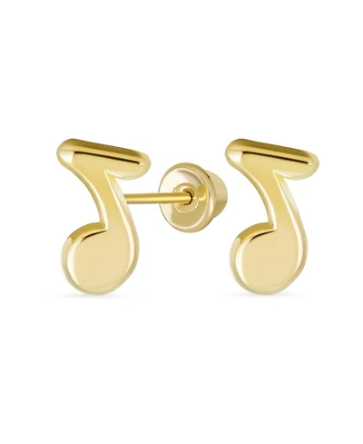 Bling Jewelry Tiny Dainty Entertainer Music Notes Stud Earrings Musician Teacher Student 14K Yellow Gold Screw Back