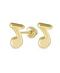 Bling Jewelry Tiny Dainty Entertainer Music Notes Stud Earrings Musician Teacher Student 14K Yellow Gold Screw Back