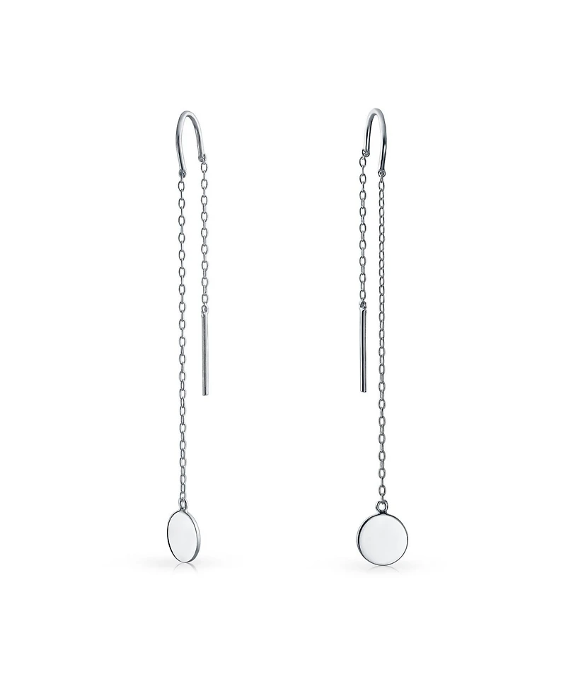 Bling Jewelry Minimalist Geometric Long Round Circle Chain Threader Earrings Stabilizing U Hook .925 Sterling Silver