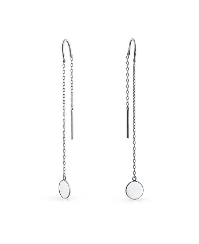 Bling Jewelry Minimalist Geometric Long Round Circle Chain Threader Earrings Stabilizing U Hook .925 Sterling Silver