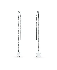 Bling Jewelry Minimalist Geometric Long Round Circle Chain Threader Earrings Stabilizing U Hook .925 Sterling Silver