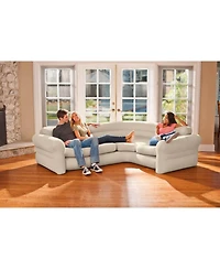 Intex Inflatable Corner Living Room Neutral Sectional Sofa & Lounge Chair Set