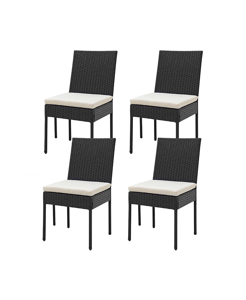 Gymax Pe Wicker Patio Chairs Set of Outdoor Dining Chairs w/ Cushions Off White