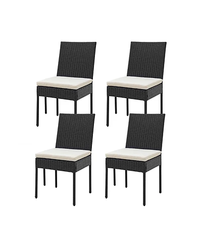 Gymax Pe Wicker Patio Chairs Set of Outdoor Dining Chairs w/ Cushions Off White