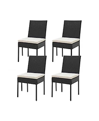 Gymax Pe Wicker Patio Chairs Set of Outdoor Dining Chairs w/ Cushions Off White