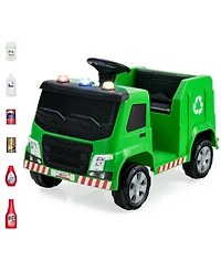 Gymax 12V Recycling Garbage Truck Electric Ride On Toy Remote w/Recycling Accessories Yellow