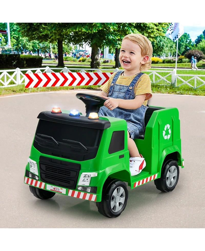 Gymax 12V Recycling Garbage Truck Electric Ride On Toy Remote w/Recycling Accessories Yellow