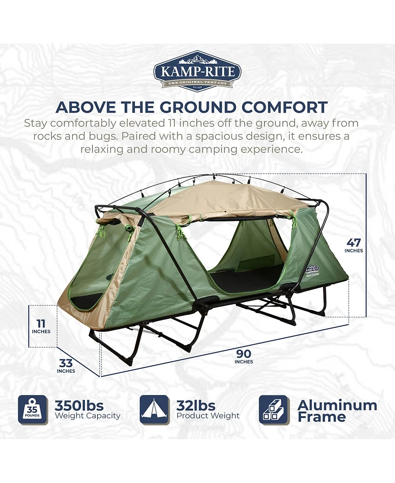 Kamp-Rite Oversized Quick Setup 1 Person Cot, Lounge Chair, & Tent, w/Domed Top